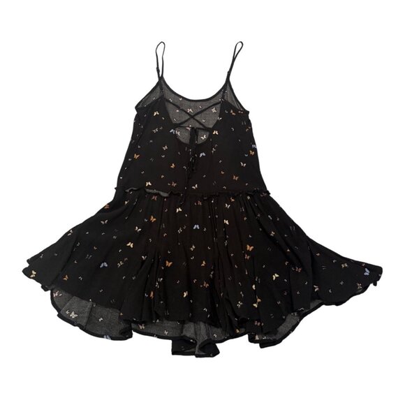 Wild Fable Black Butterfly Print Spaghetti Strap Dress S 100% Rayon Lightweight - Picture 3 of 10